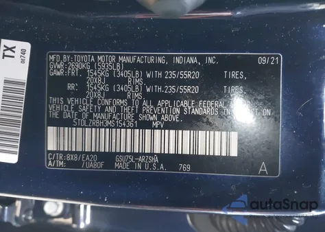 2021 Toyota Highlander Xse из США, поврежденный, VIN 5TDLZRBH3MS154361